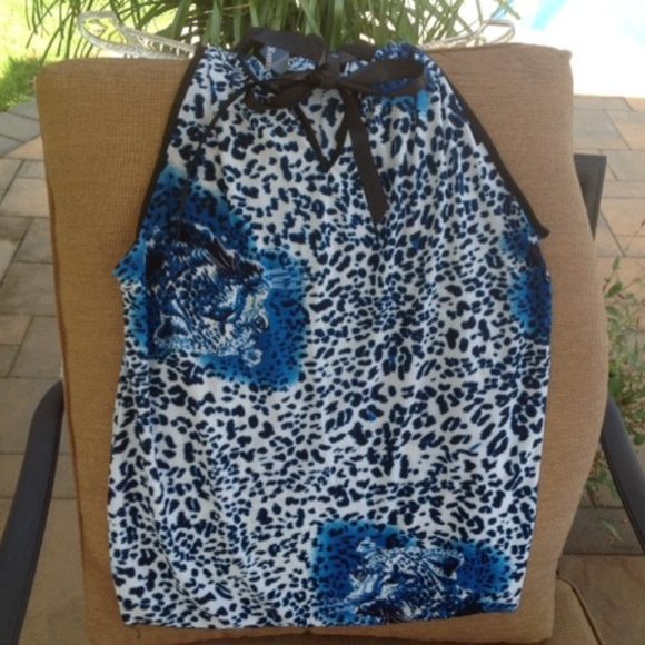 NWT LEOPARD OFF SHOULDER Blue BLOUSE Romanti L - Picture 2 of 4